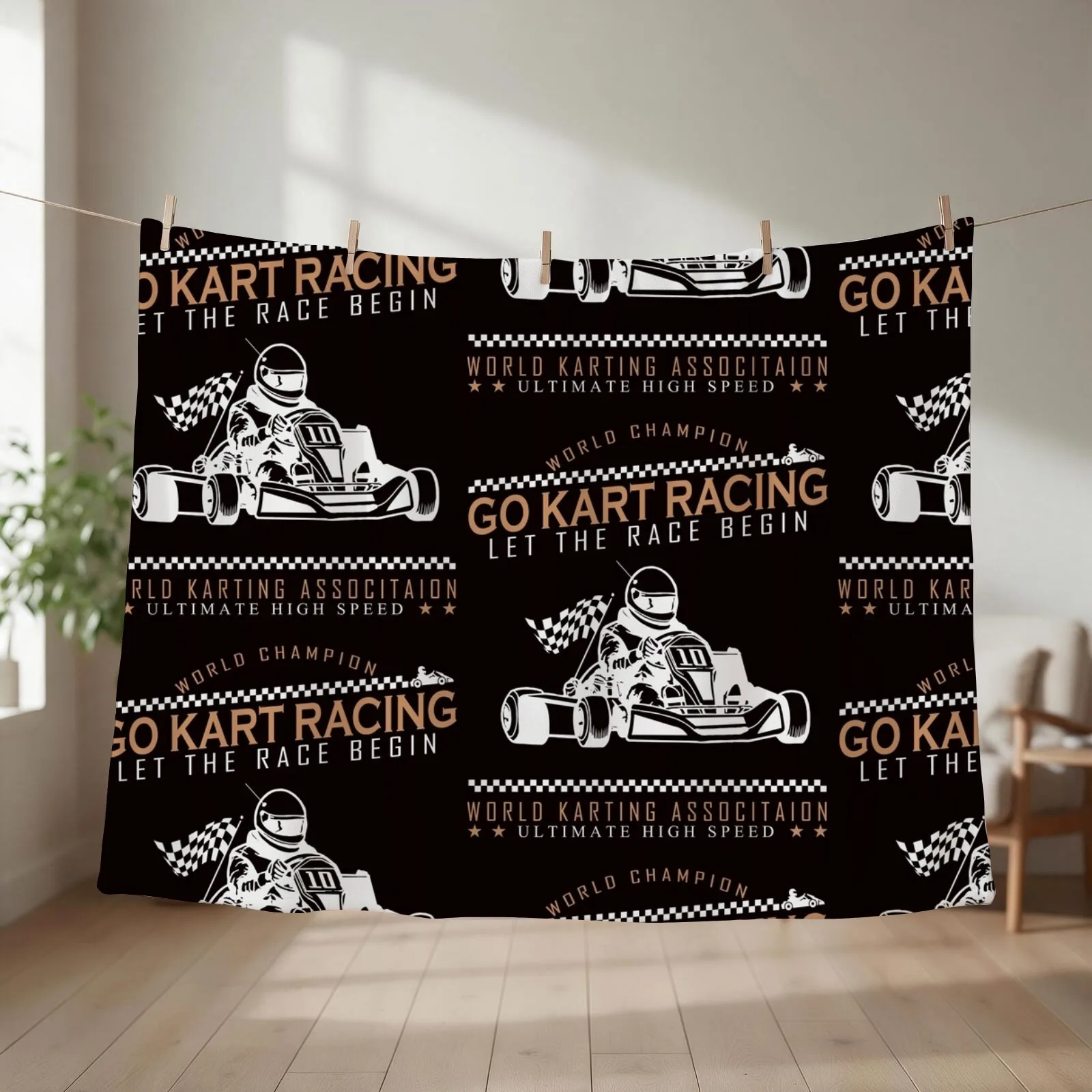 Go kart / racer Throw Blanket Flannels Hairys Sleeping Bag Blankets Sofas Of Decoration Blankets