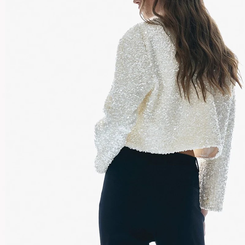 스팽글 매듭 롱 슬리브 라운드 넥 자켓 겨울 아우터웨어 출퇴근용 스트레이트 컷 폴리에스터 섬유 코트