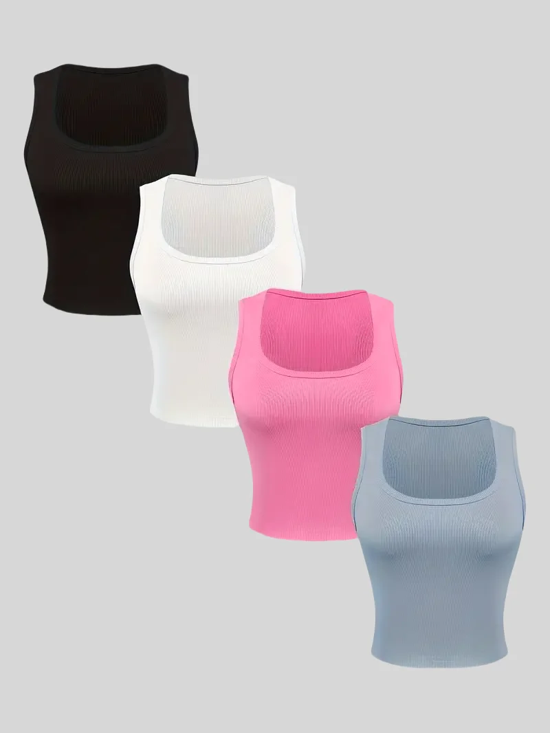 

Модный комплект из четырех предметов: однотонный жилет с квадратным воротником и облегающим кроем для женщин.