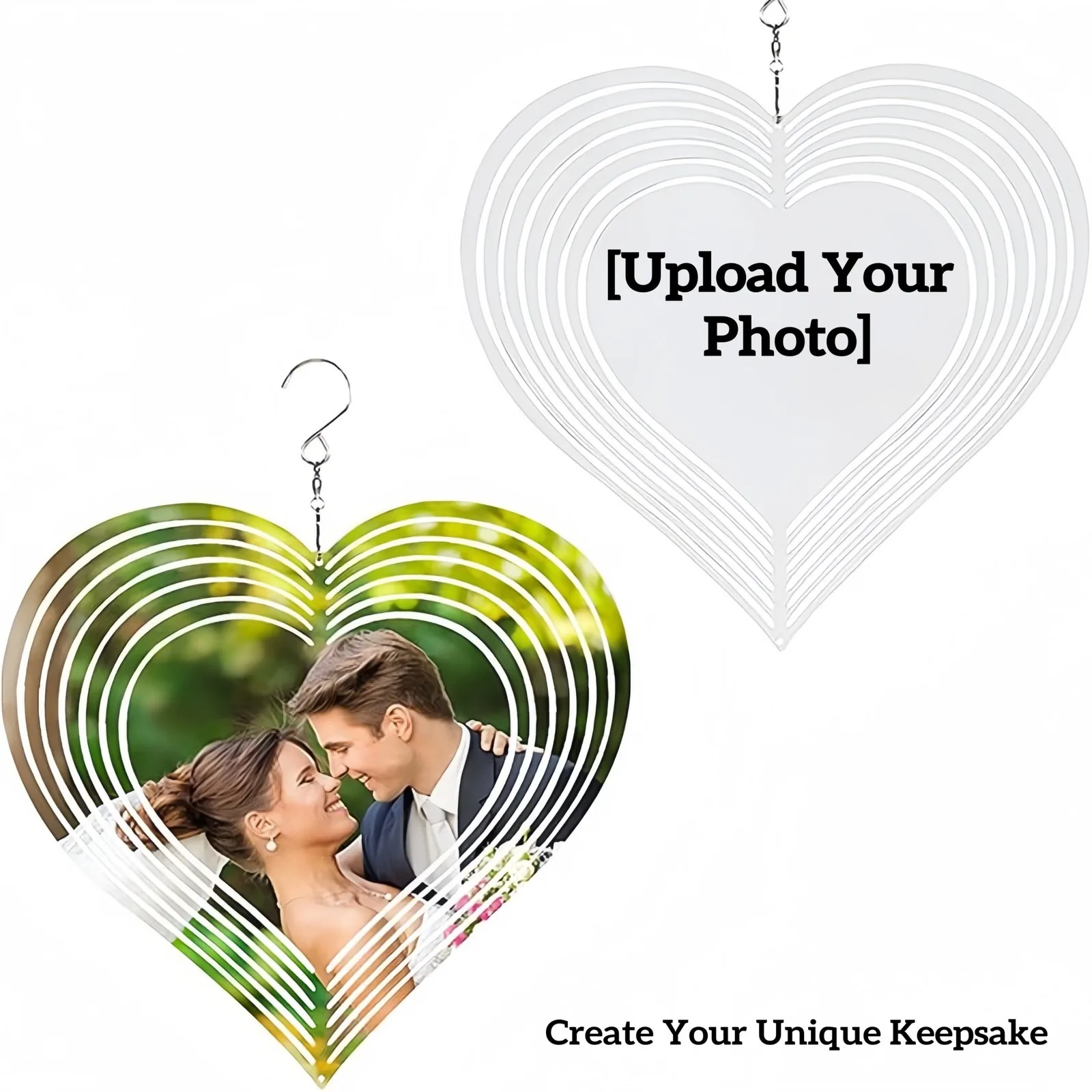 Family Custom Photo UV Print Heart Wind Spinner Metal Rotating Home Garden Decor