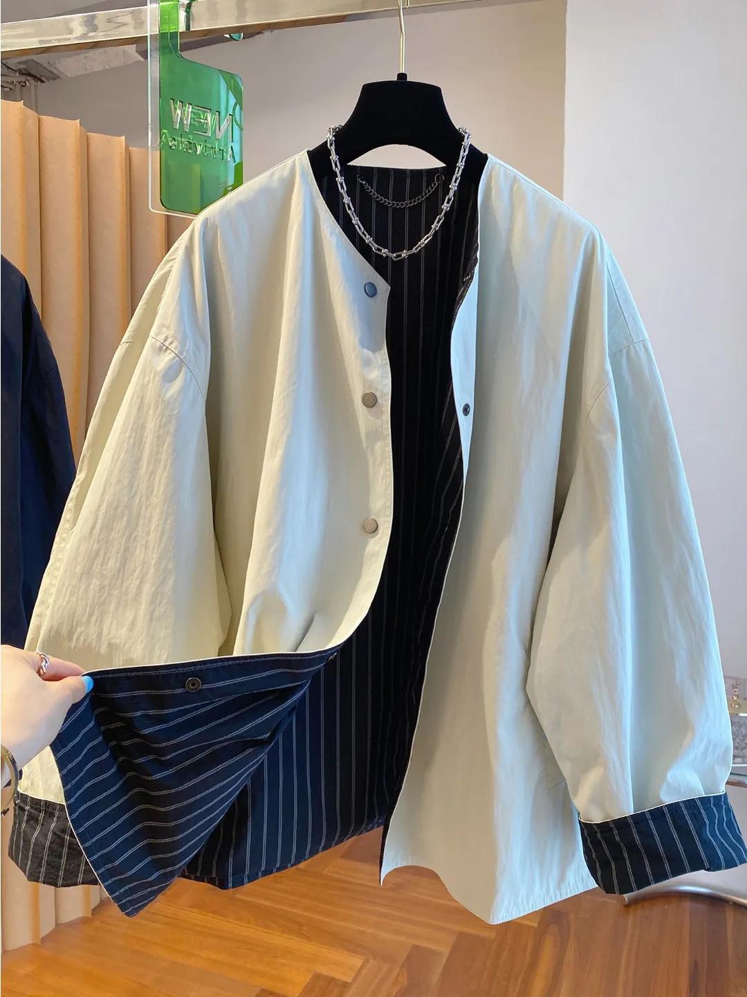 

Двусторонняя одежда, повседневное свободное женское тюре, весна-осень, новый утягивающий универсальный модный топ с воротником