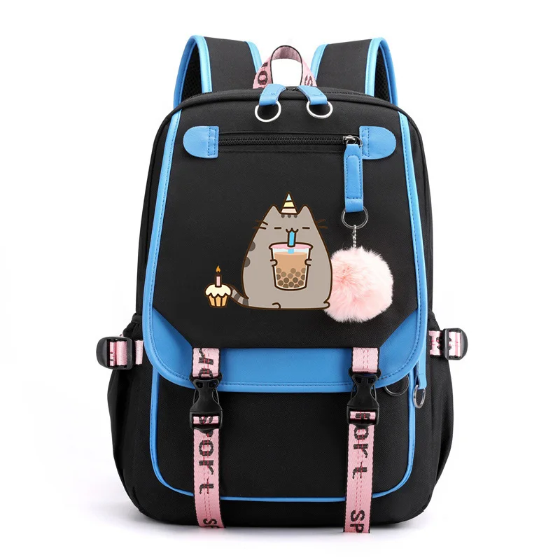 Cute Cat Drink Milk Tea Canvas Backpack Students Bookbag Girls Boys Travel Laptop Bags cartoon cat Rucksack teens Backpacks