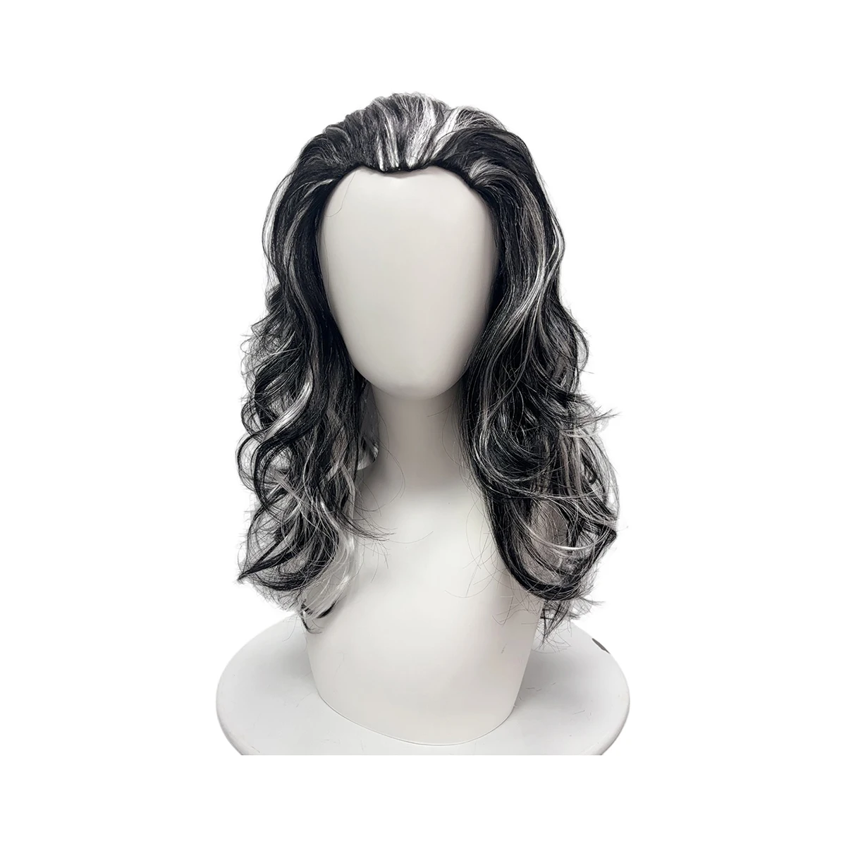 Black Silver White Highlights Premium Synthetic Fiber Long Curly Wig Big Waves Fluffy Voluminous Messy Layered Hair with Bangs Side Part Heat Resistant Adjustable Cap for  Cosplay Party Halloween Costume Role Play Stage Show Photo Shoot