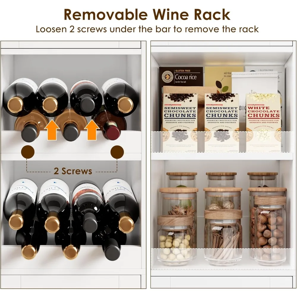 خزانة مخزن المطبخ الكبيرة مع رف النبيذ وحامل الميكروويف، وخزانة تخزين طويلة مع أدراج للمخزن وتنظيم الطعام #5