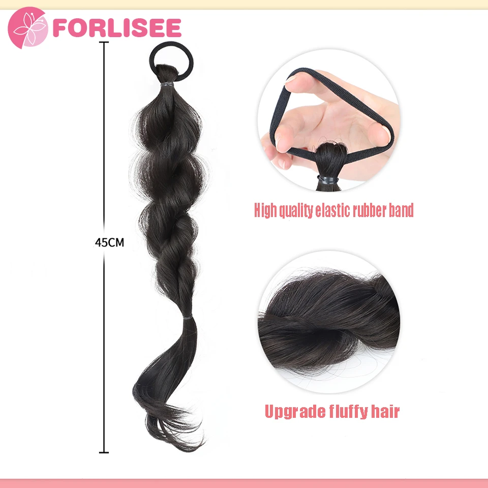 FORLISEE Synthetic Bubble Braid Double Ponytail Fuffy Imitation Fried Dough Twists Braid Ponytail Wig