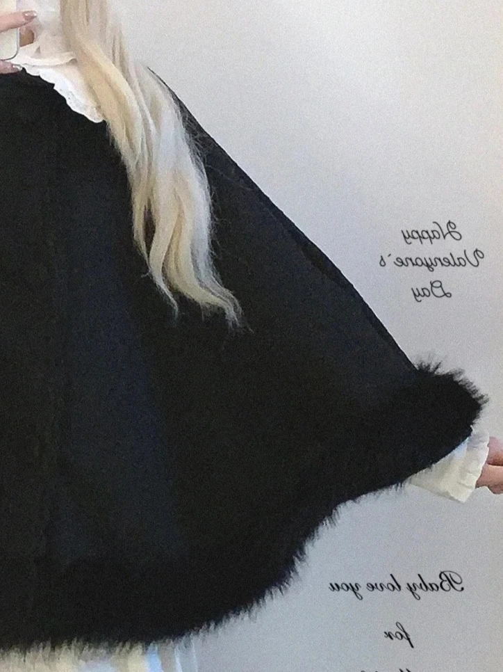 

Милые куртки в японском стиле в стиле Лолиты для девочек, двубортные пушистые зимние теплые пальто в стиле ретро для женщин, милая повседневная накидка с бантом