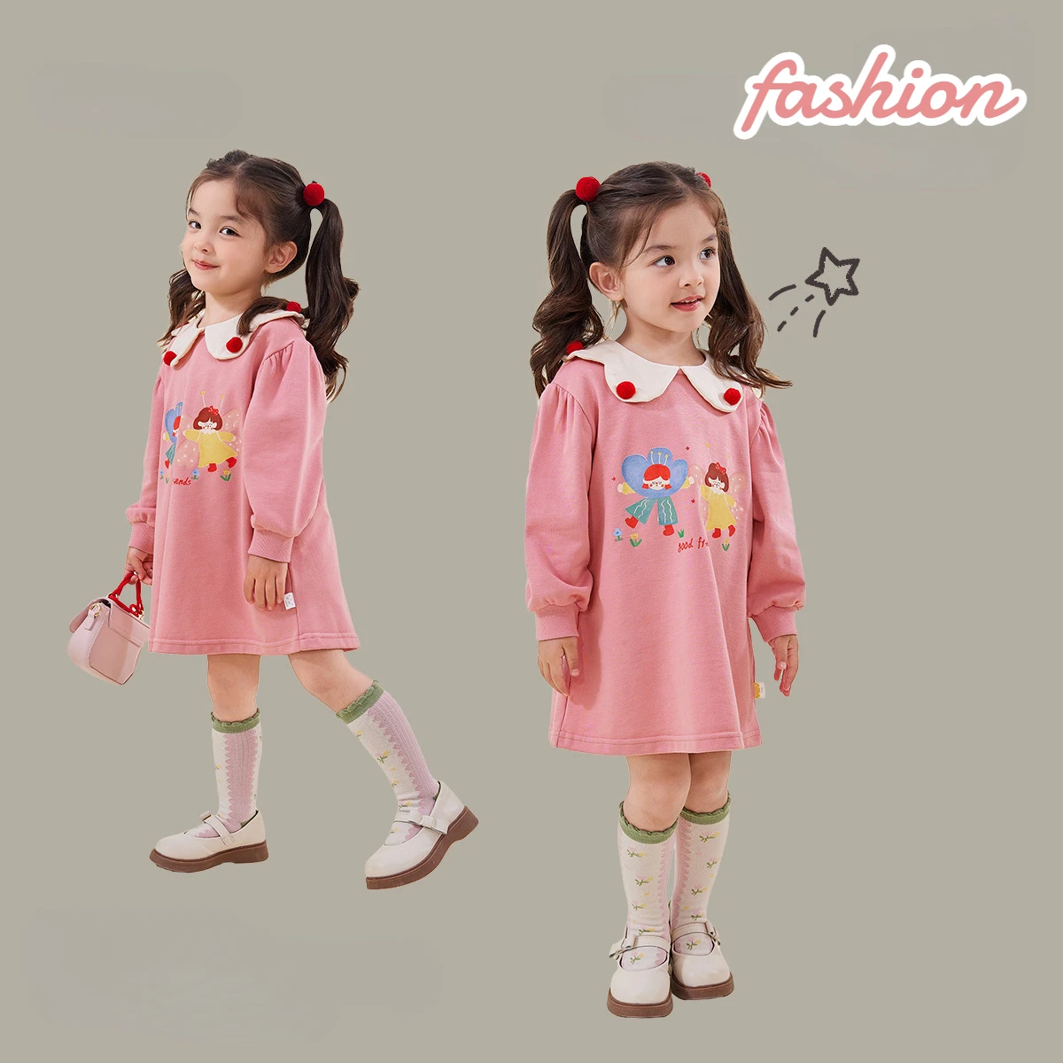 

Новинка, весенне-осеннее Хлопковое платье для маленьких девочек с большим отложным воротником, платья принцессы, детская повседневная одежда в Корейском стиле для детей