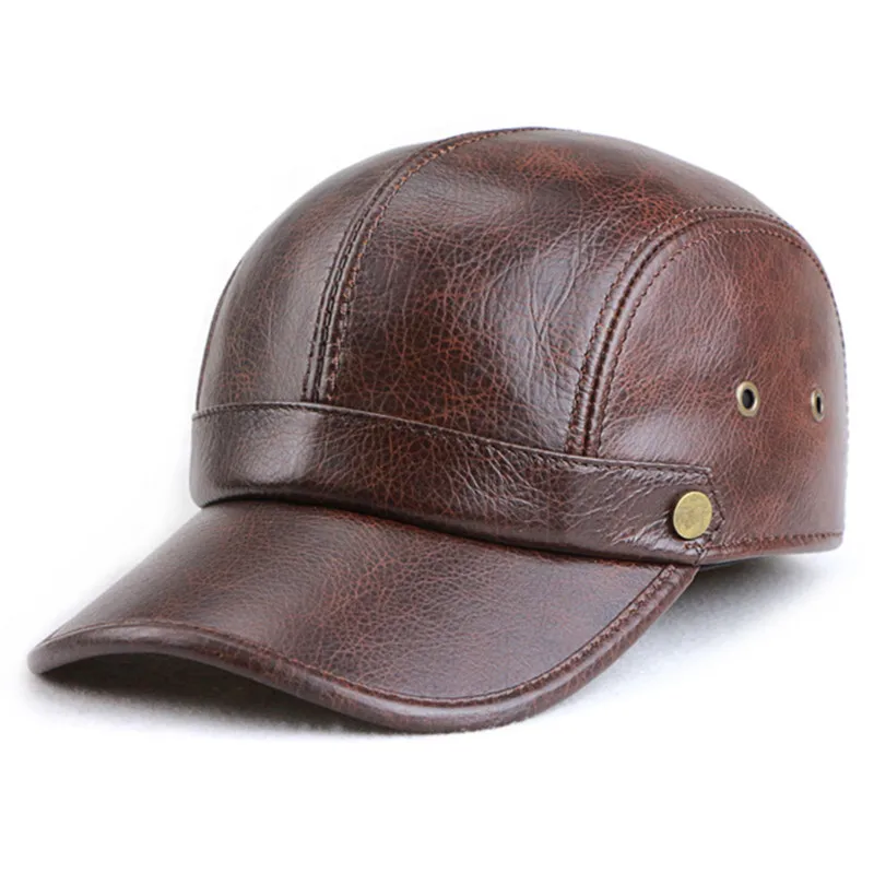 New Autumn Winter Natural Leather Cap Men's Cap Cowhide Baseball Caps Personality Warm Party Hats Snapback Cap gorras кепка