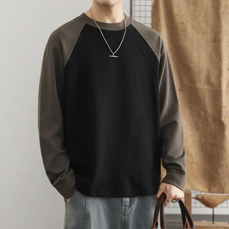 Outono-Inverno 2026: Nova Camiseta Masculina de Lã Canelada, Design Moderno e Elegante, Moletom com Contraste de Cores