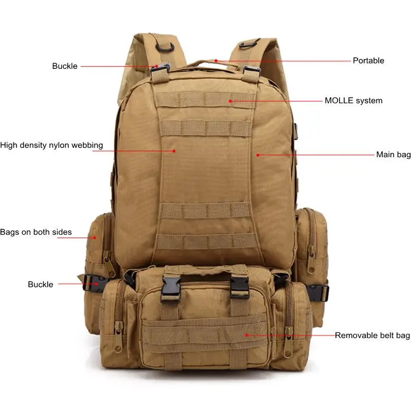 Men\'s military hunting camping tactical backpack outdoor mountain hiking travel equipment four in one combination backpack