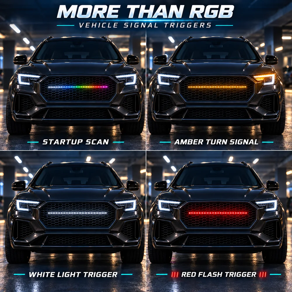 RGB Knight Rider Scanner Light Strip Flashing LED Grille Light Bar 12V Led Knight Rider Amber Turn Signal APP  Remote Control