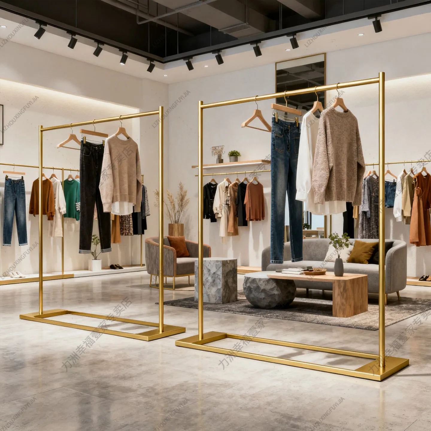 Internet celebrity explosion wrought iron clothing store hanger floor industrial style women's clothing store vertical hanger