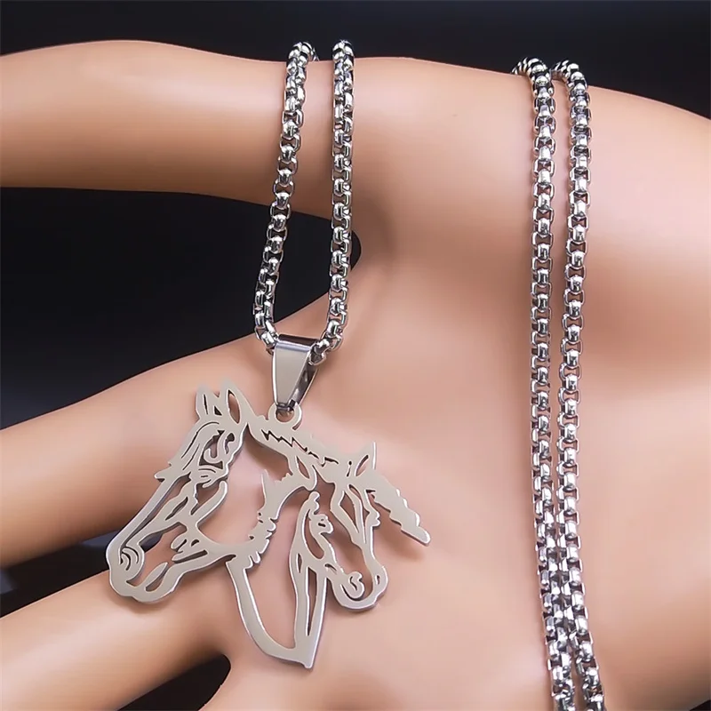 Aesthetic Horse Pendant Necklace Stainless Steel Silver Color Horses Chain Necklaces Cute Animal Pet Lover Party Gift Jewelry