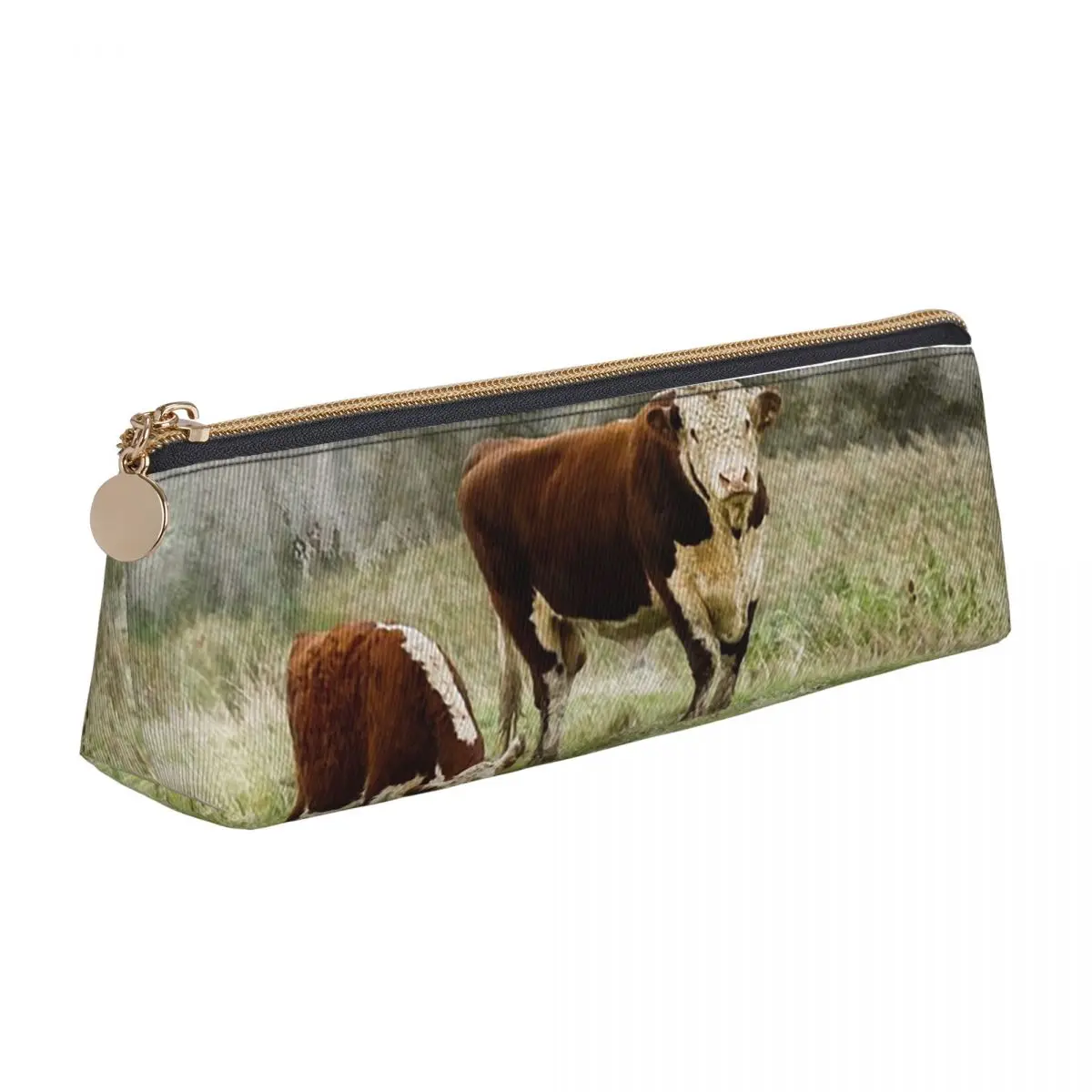 Estojo de lápis com fotografia em aquarela de touros e vacas de Hereford, para estudantes, caixa de canetas, bolsa de lápis, material de papelaria, bolsa porta-canetas