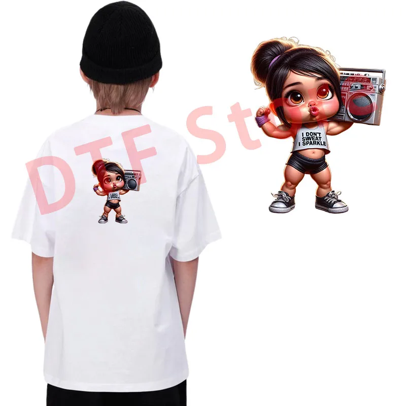 귀여운 흑인 소녀 다리미 열 전달 패치, 아동복 dtf 다리미, 의류용 열 전달 패치