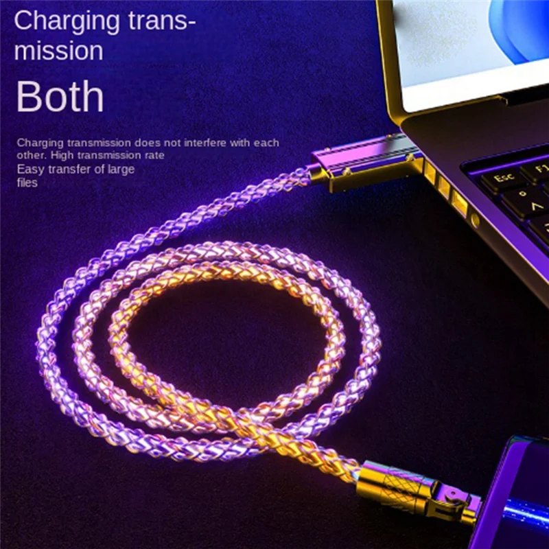 USB Type C Fast Charging RGB Breathing Luminous Gradient Color Data Cable for Huawei Samsung Xiaomi Fast Charging