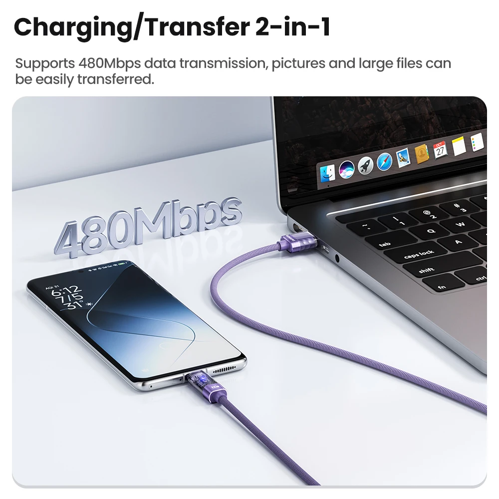 Toocki 6A 100W  Transparent Type C to USB C Fast Charge Display Cable USB A To Type C For Macbook Xiaomi Samsung Poco Realme