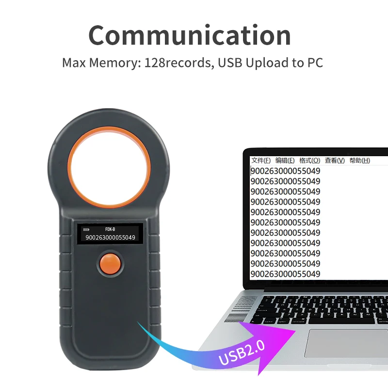 Imagem -05 - Scanner Microchip Animal para Dog Cat Fdx-b Leitor de Chip com 128 Registros de Armazenamento 134.2khz e 125khz