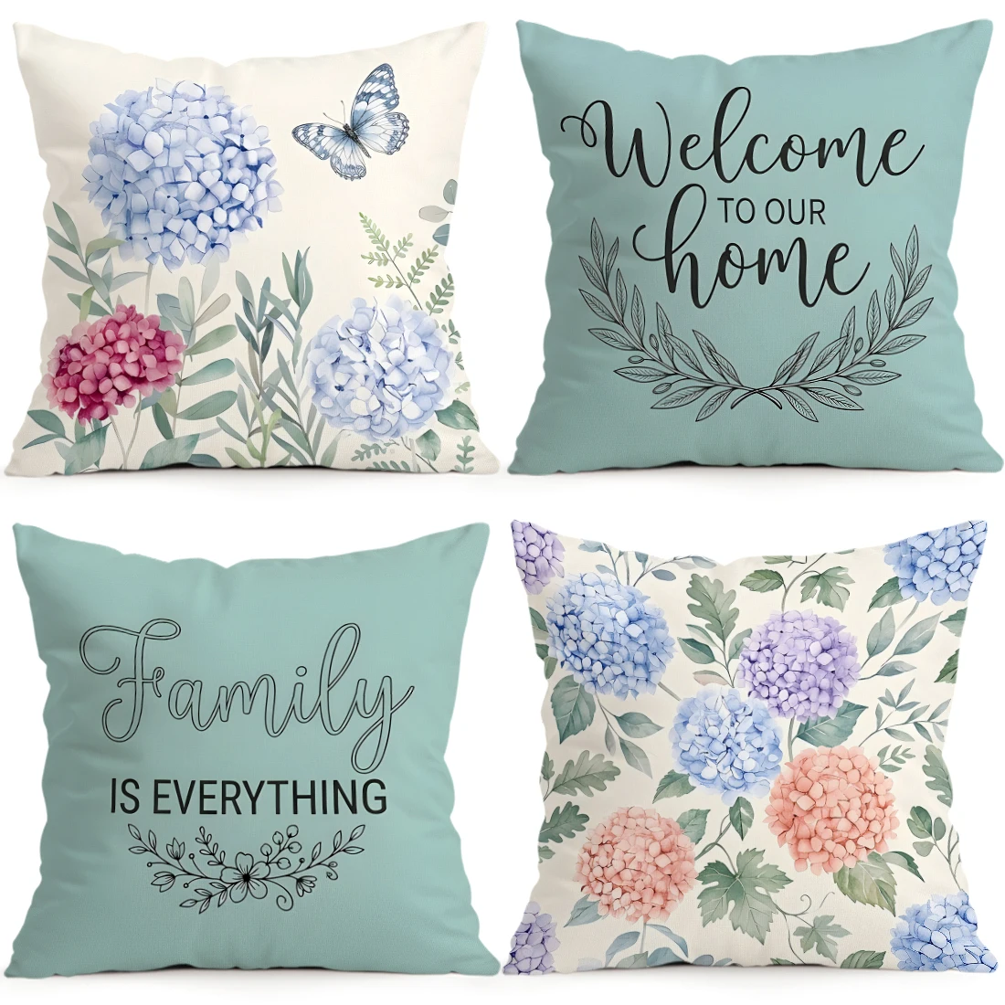 1pcs/4pcs Hydrangeas Cushions Pillowcase Polyester Cushion Cover Throw Pillow Pillowcover Home Car Sofa Decor