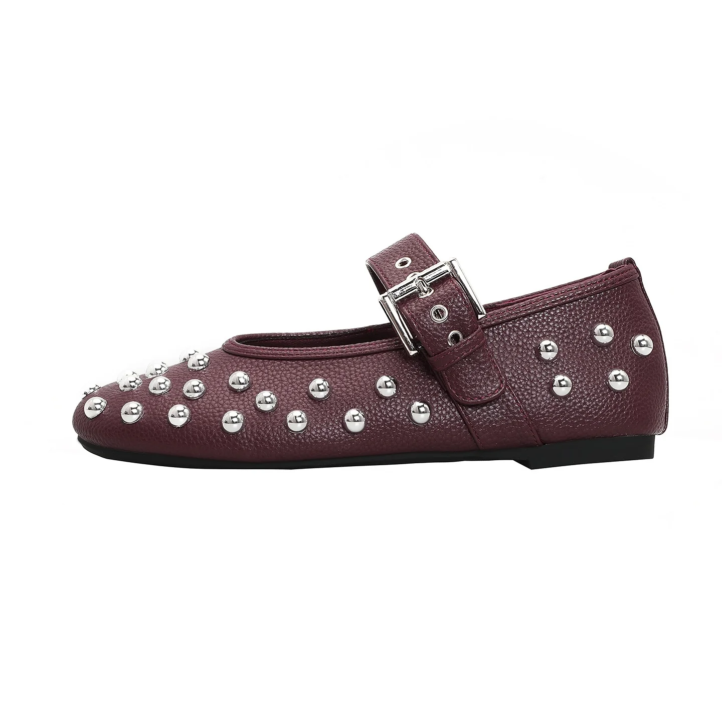 Women's Studded Mary Jane Flats Buckle Strap Leather/Suede Ballet Flats Punk Rivet Casual Shoes for Daily Party Wear Shoes Women