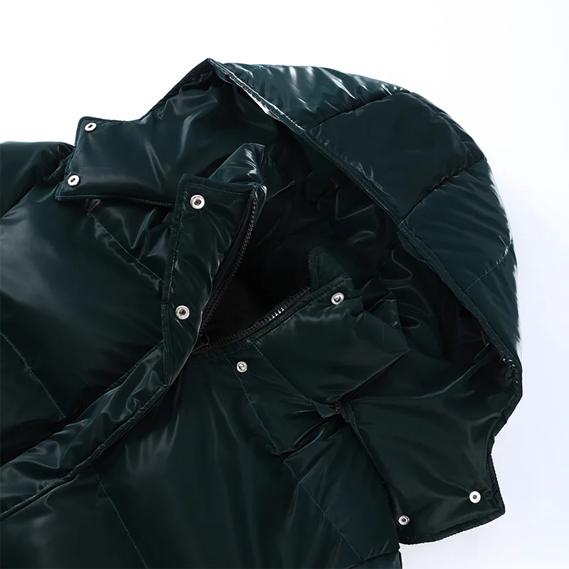 Fashion Glossy Padded Jacket Women's Solid Hooded Long Sleeve Zipper Warm Down Coat 2026 Autumn Winter New Lady Casual Outerwear