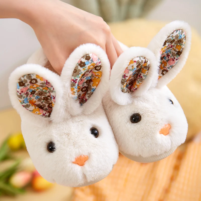 

Cute Rabbit Plush Winter Kids Slippers, Warm Fuzzy Animal Toddler Shoes for Boys Girls