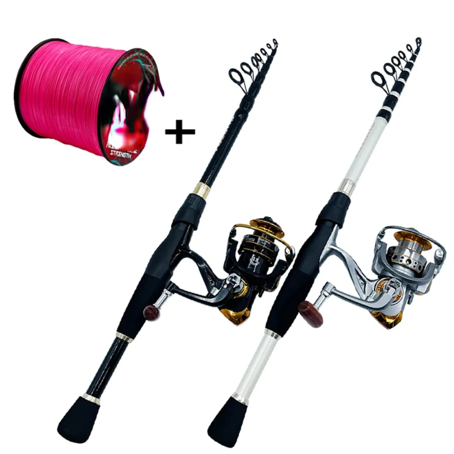 1.6-2.4M Carbon Fiber Spinning Telescopic Fishing Rod Max Drag 8kg Baitcasting Reel Full Kit with Fishing Line  Bass