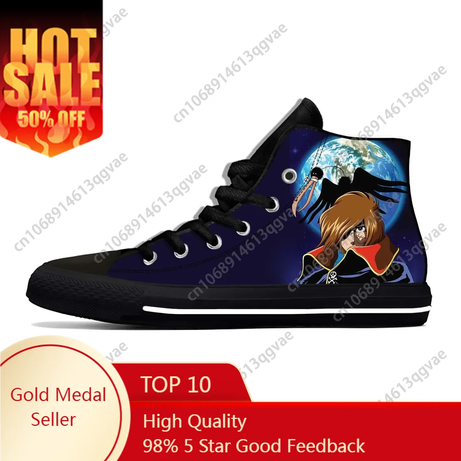 

Space Pirate Captain Harlock Anime Manga High Top Sneakers Mens Womens Teenager Canvas Lightweight Sneaker Couple Custom Shoes