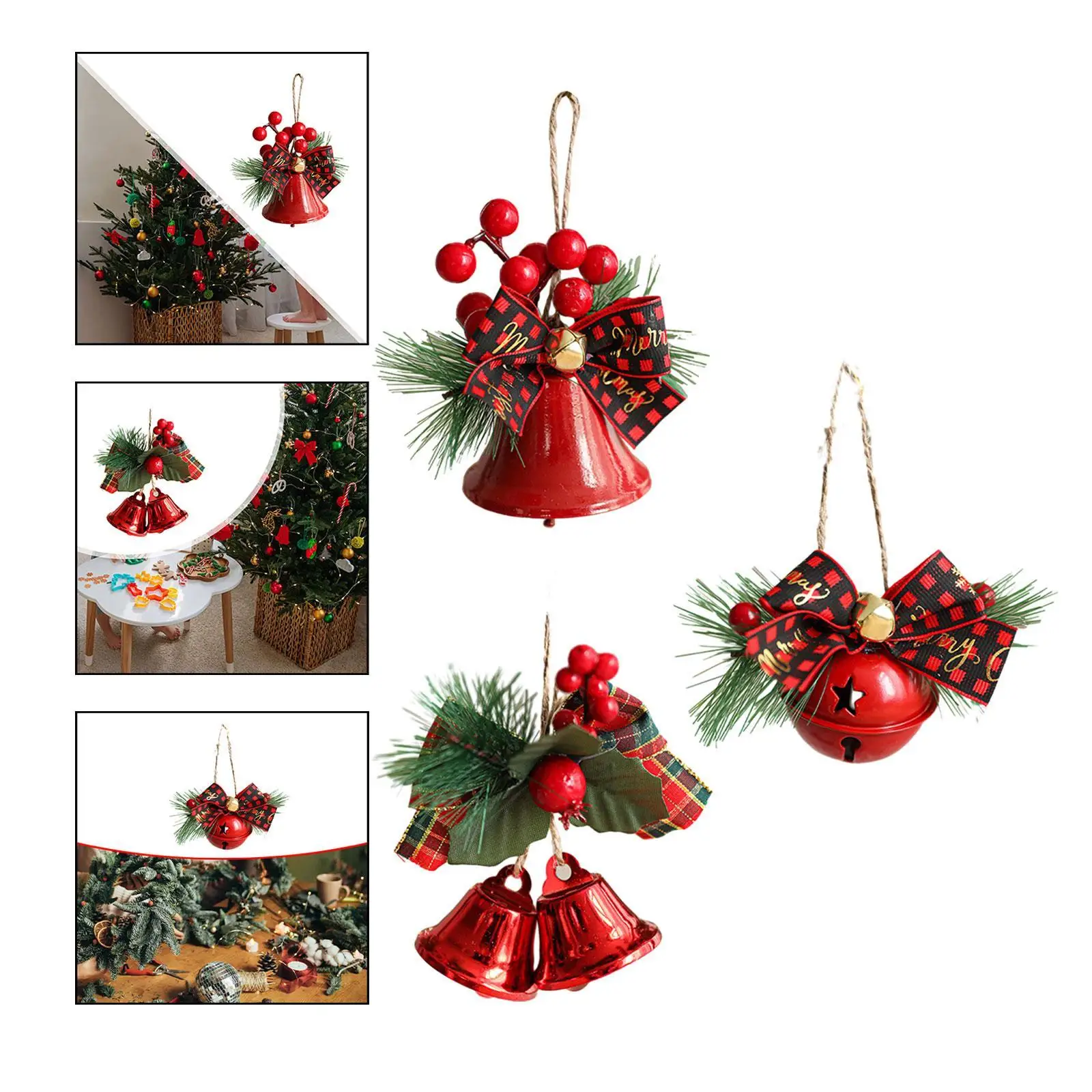 Christmas Bow with Bell Hanging Ornament Small Decorative Shatterproof Door Hanger for Indoor Outdoor Holiday Shop Party Home image 3