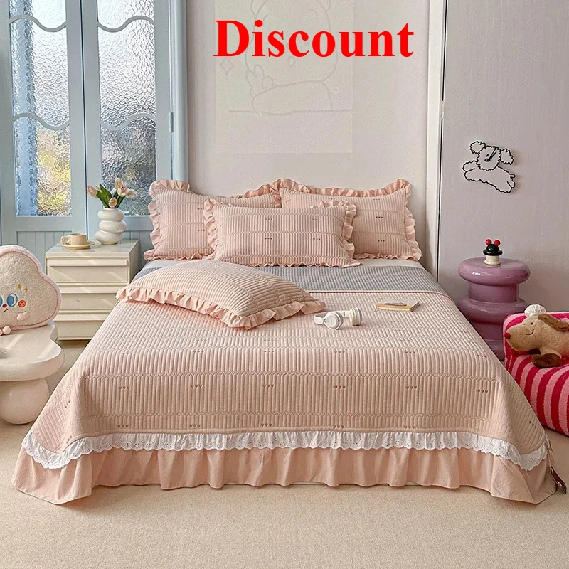 

Kapok twill bed cover three-piece set - kapok love solid color lace bed cover with a pair of pillowcases