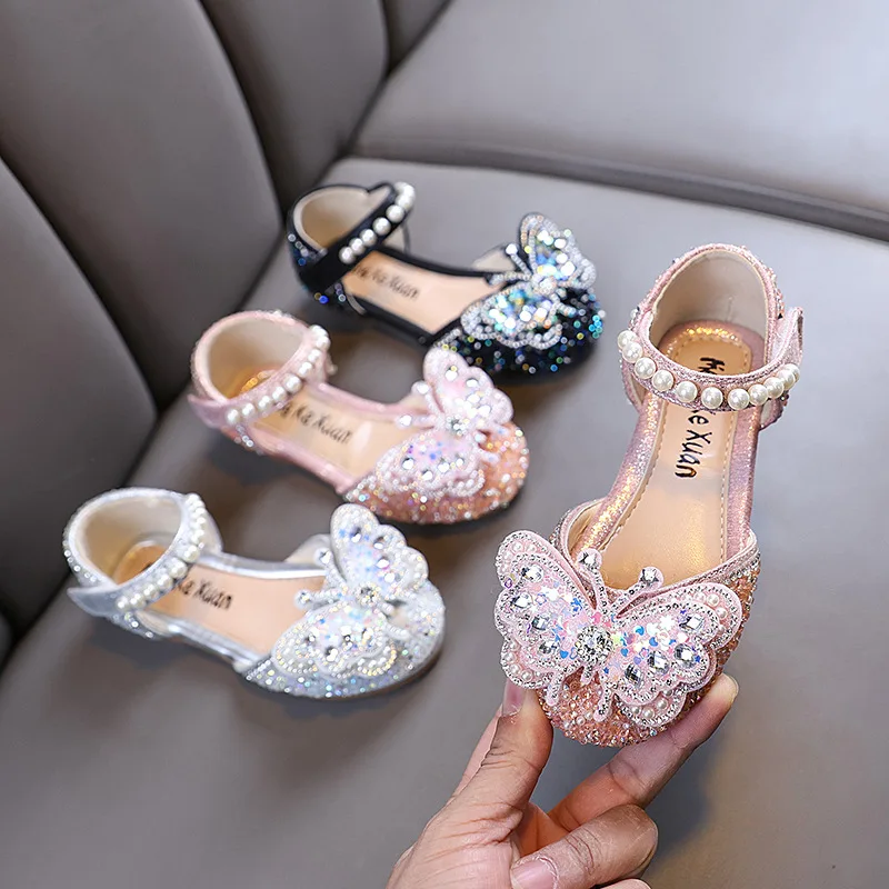 

Spring Autumn New Children Princess Shoe Sandal Baby Girls Rhinestone Flat PU Leather Shoe Dance Performance Party Wedding Shoes