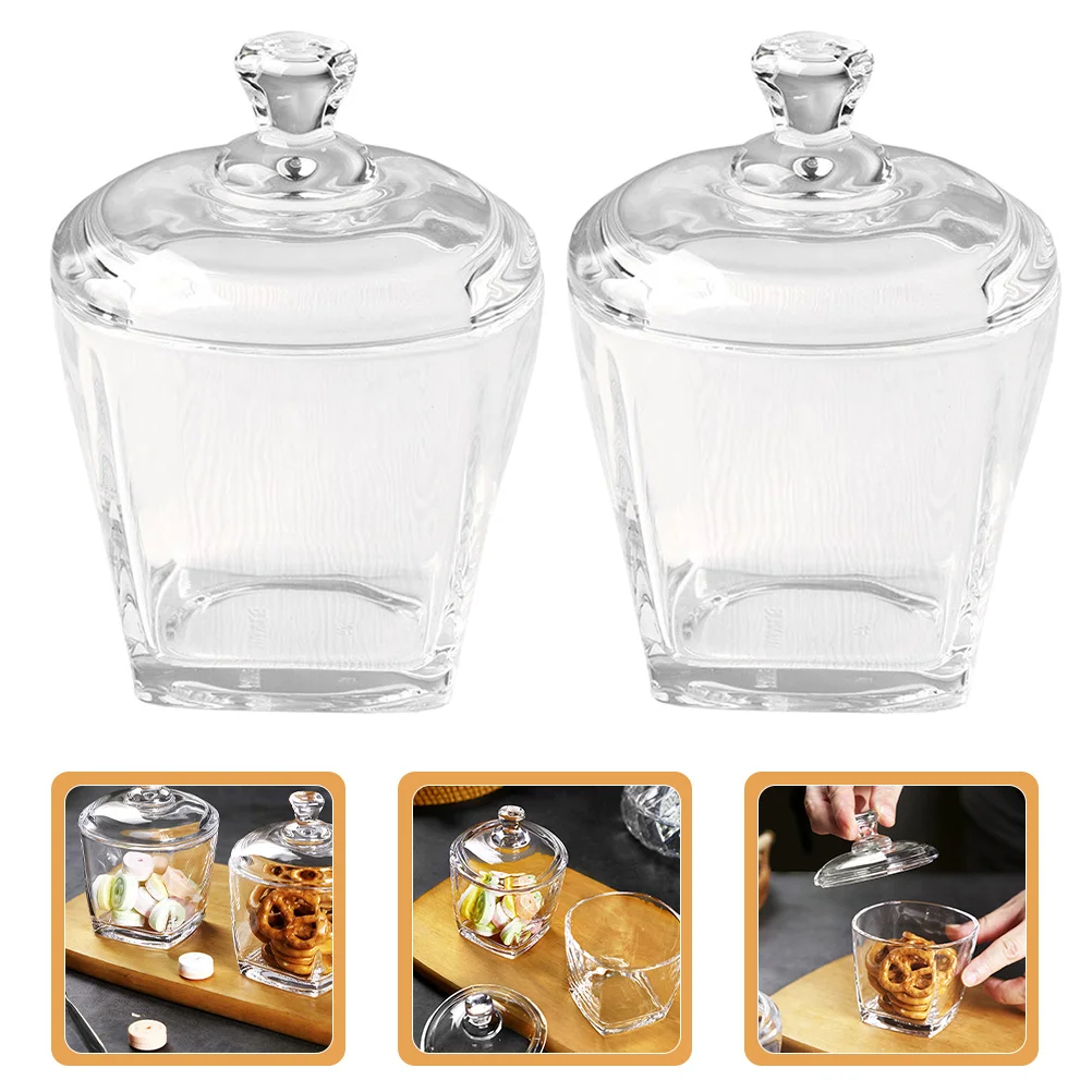 

2Pcs Clear Glass Jar with Lid Snack Storage Container for Nuts Dried Candy Loose Tea Household