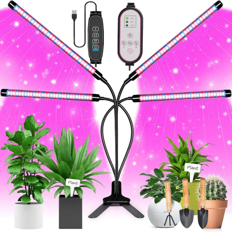 LEDClip Plant Lamp Four-Head Succulent Plant Growing LampUSBTiming Dimming Full Spectrum Grow Light