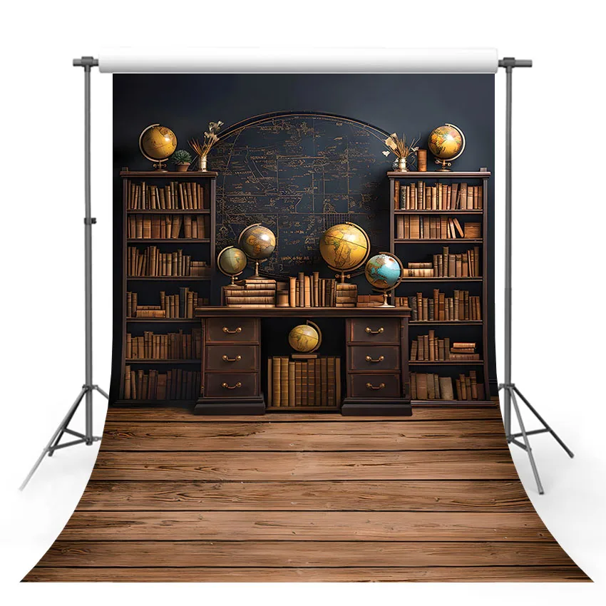 Mehofond Bookshelf Globe Photography Backdrop Vintage Bookcase Magic Books Grunge Ancient Library Student Background Photozone