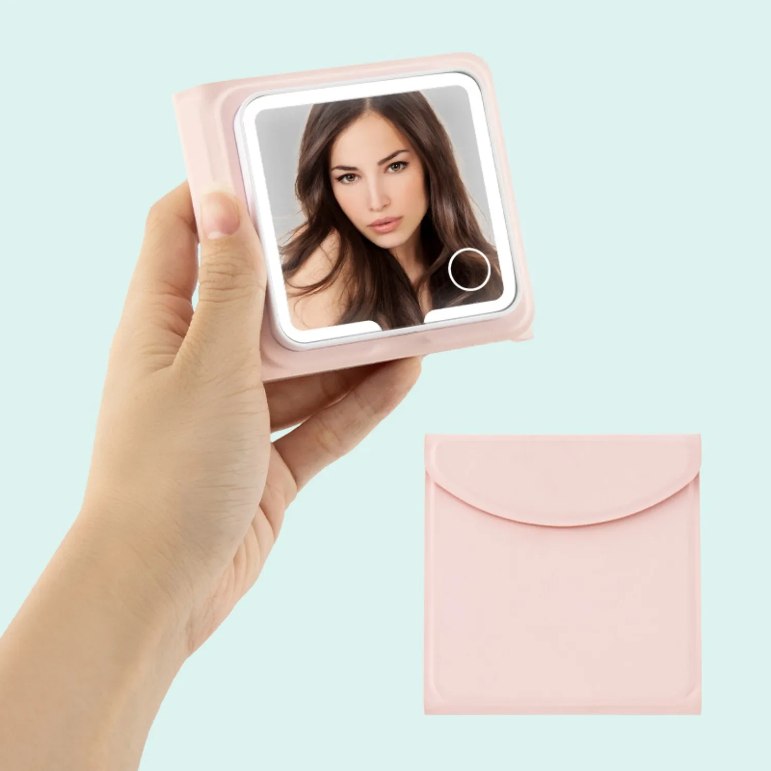 ​​2-in-1 Folding Makeup Mirror, 5X Magnification & Plain Mirror, Touch Control Stepless Dimming LED Light, USB-C Rechargeabl
