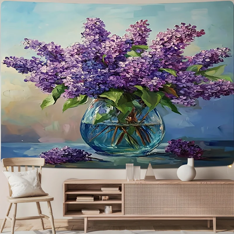 Purple lilac flower Digital printing polyester wall hanging tapestry decorative Living room bedrooms Office background gift