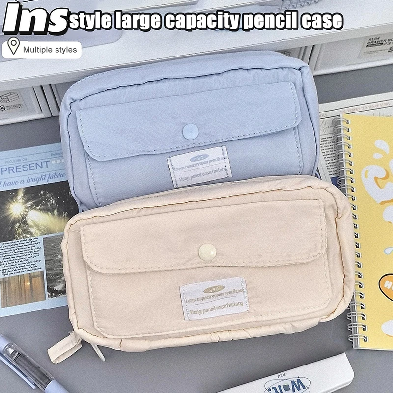 

2 In 1 Detachable Pencil Case Large Capacity Pencil Bag Cute Solid Color Canvas Cosmetic Pouch School Student Supplies Gift