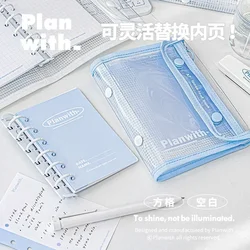 42 Sheet A7 Simpliicty Notebook White Blue Journal Binder Notepad for Student Transparent Stationery Notebooks Storage Bag