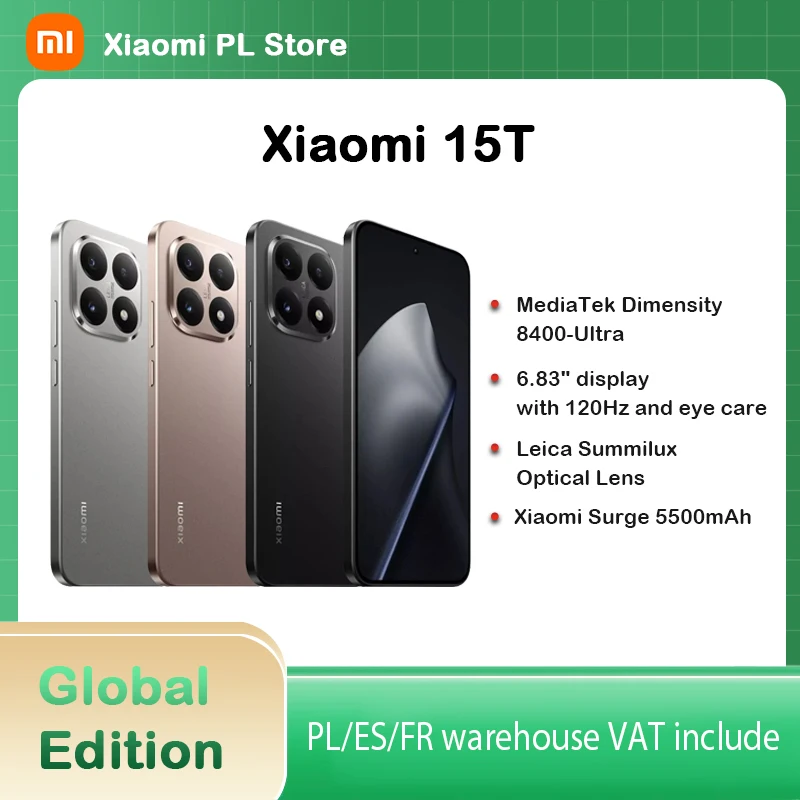 Version mondiale Xiaomi 15T MTK Dimensity 8400-Ultra Smartphone Écran 6,83 pouces 120 Hz Triple caméra 50 Mpx Batterie grande capacité 5500 mAh (typique) 67 W