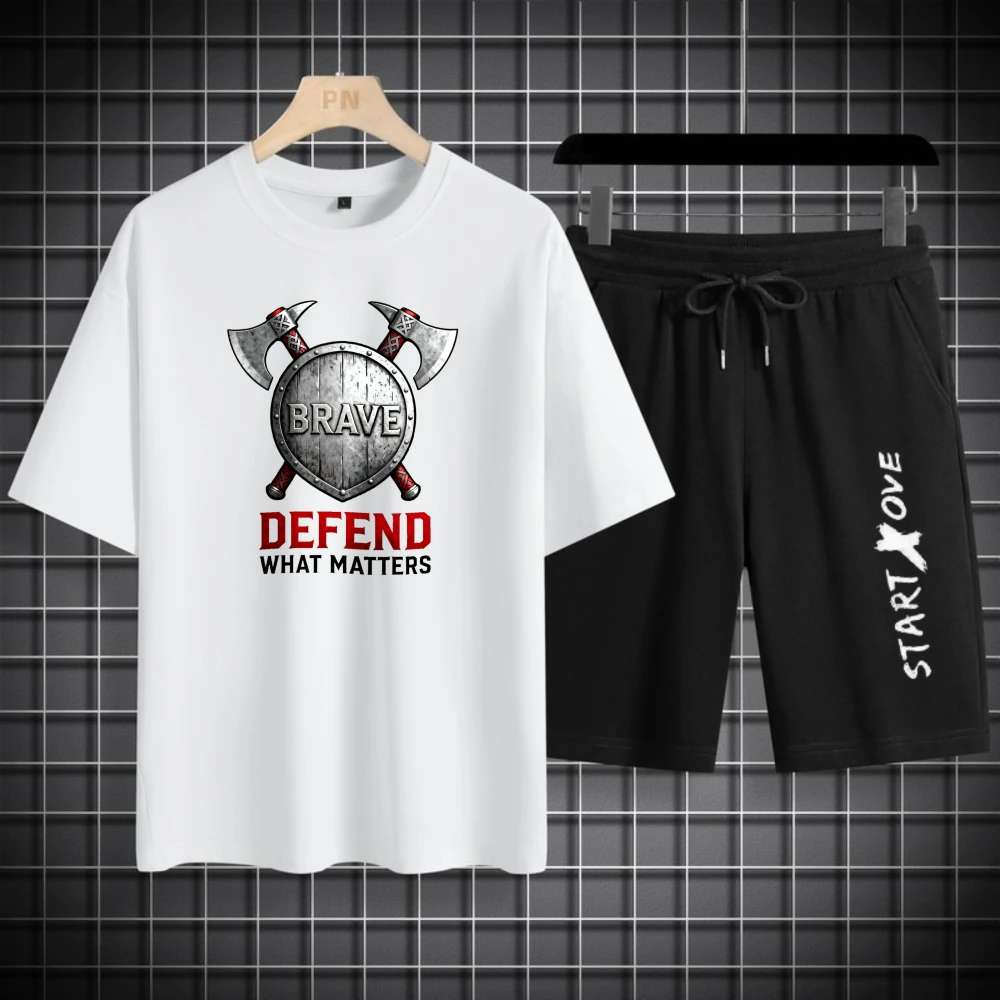 أطقم قمصان رجالية بأكمام قصيرة + شورت بدلة للرجال قابلة للتنفس أطقم رجالية جديدة طقم سويت شيرت صيفي من البوليستر