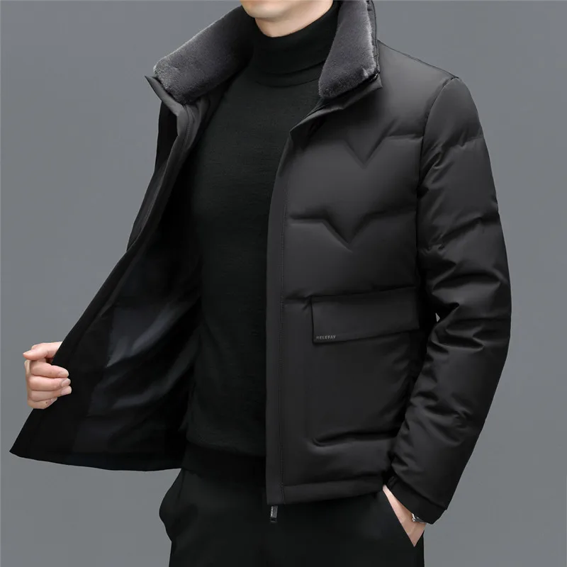 YXL-7782 Winter New Men's Thickened Short Down Coat With Detachable White Duck Down Collar For Winter Warm Casual Business Coat