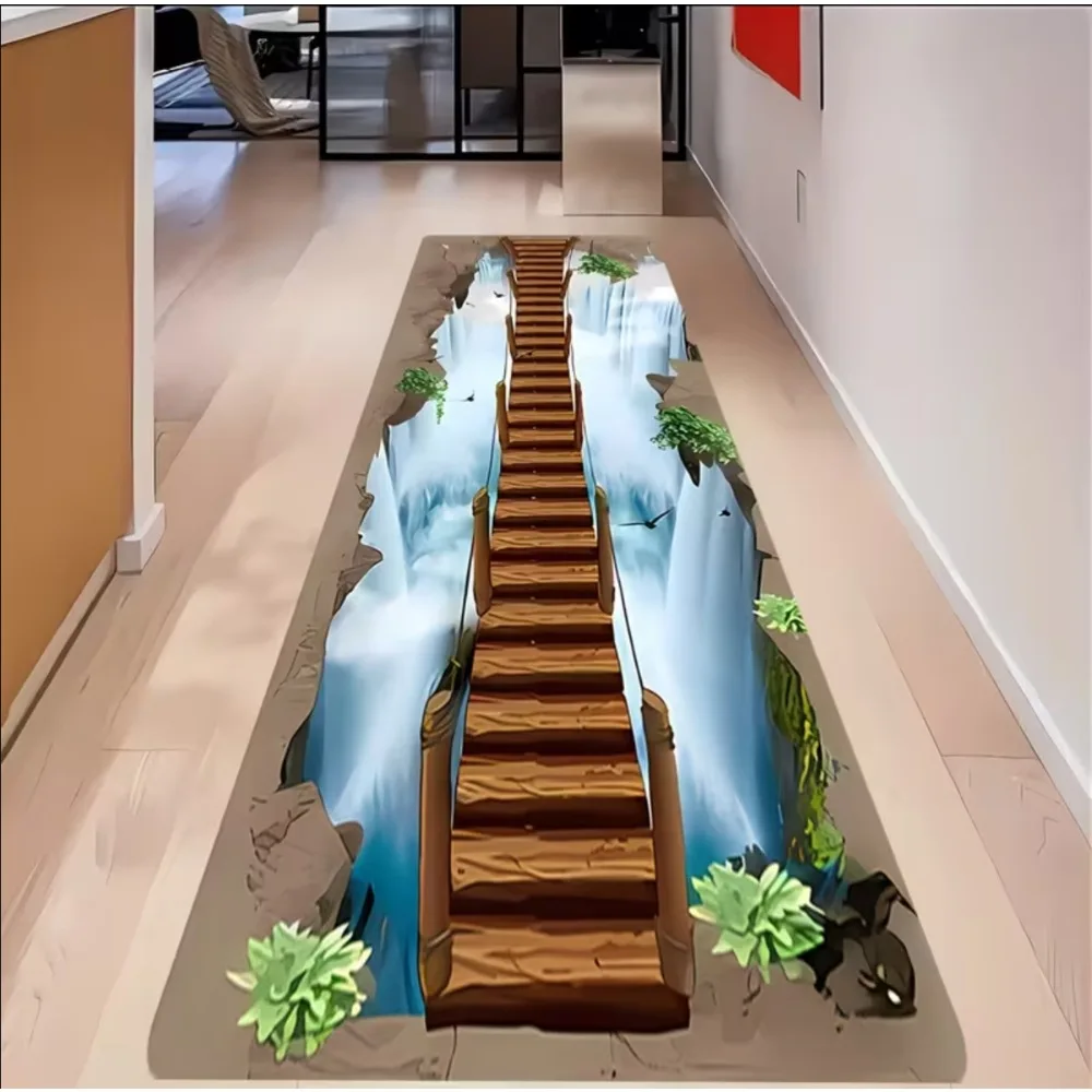 

Ковер с 3D визуальными эффектами Trap Cliff, противоскользящий, легко чистится и долговечный, идеально подходит для дома, кухни, коридора или отпуска дома