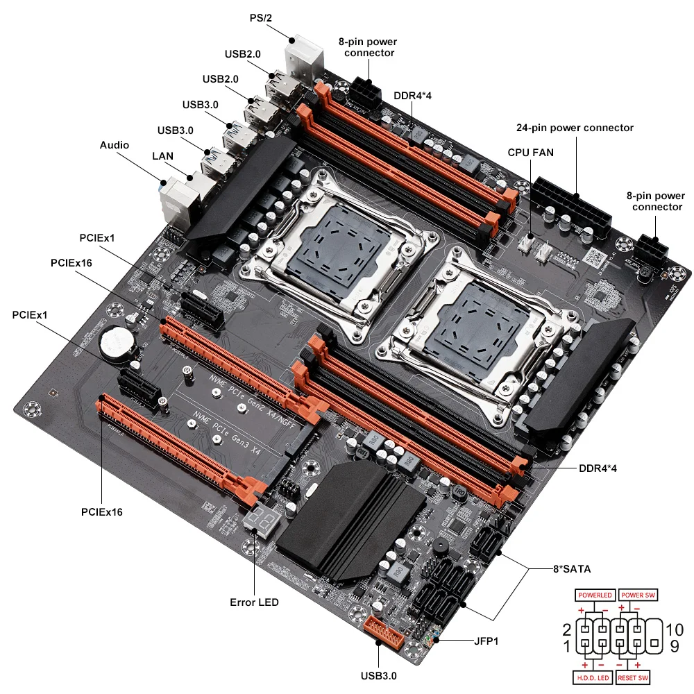 MOUGOl X99 Dual CPU Gaming Motherboard Set lntel Xeon E5 2680 V4&DDR4 64GB (4*16GB) LGA2011-3 M.2 NVME for Server Computer Host