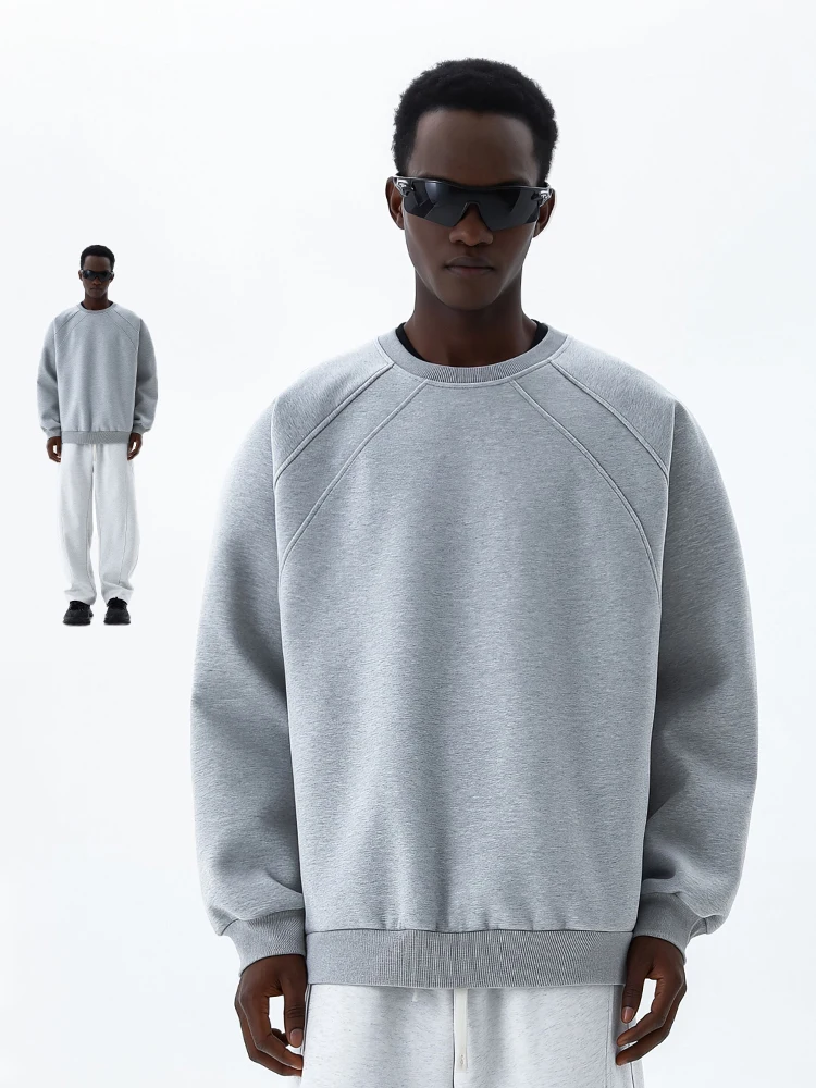 

MMOPTOP American Sle Casual round Ne Sweatirt Men's Heavyweight Loose Simple Splicing ey Top Warm Long Sve Streetwear
