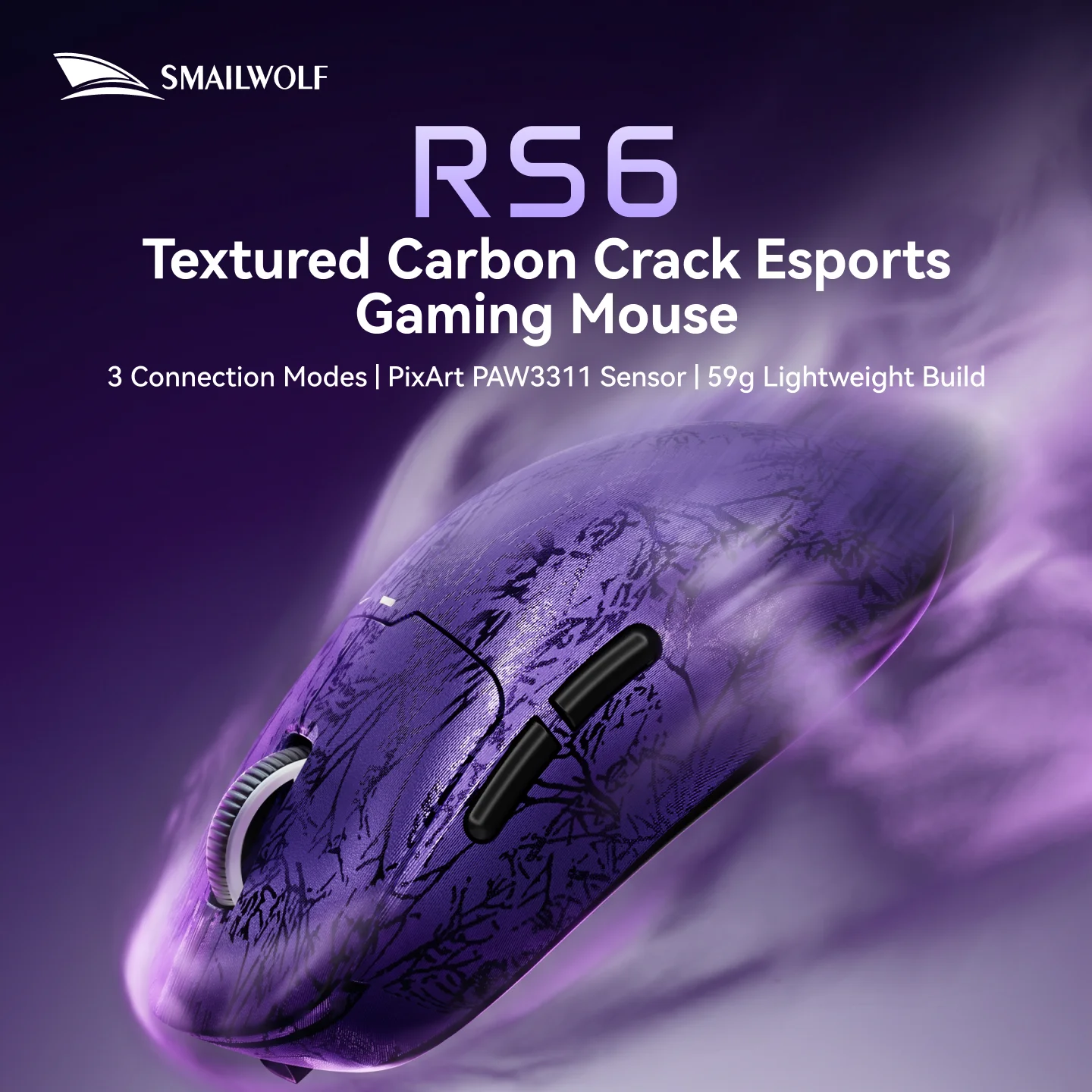 SMAILWOLF RS6 Bluetooth Gaming Mouse PAW3311 2.4G Wireless Esports Mouse, Rechargeable, Lightweight, Ergonomic