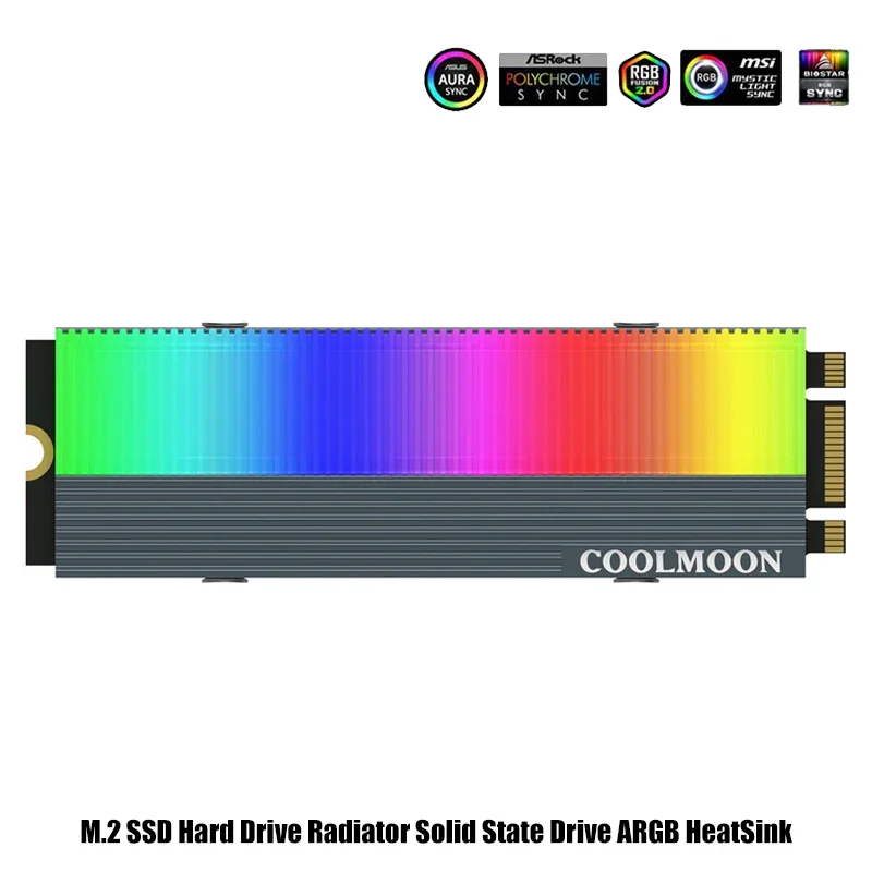 Computer 2280 SSD M2 Radiator Aluminum RGB M.2 Nvme Cooler Heatsink Solid State Drive Heat Sink Cooler,5V 3Pin ARGB AURA SYNC