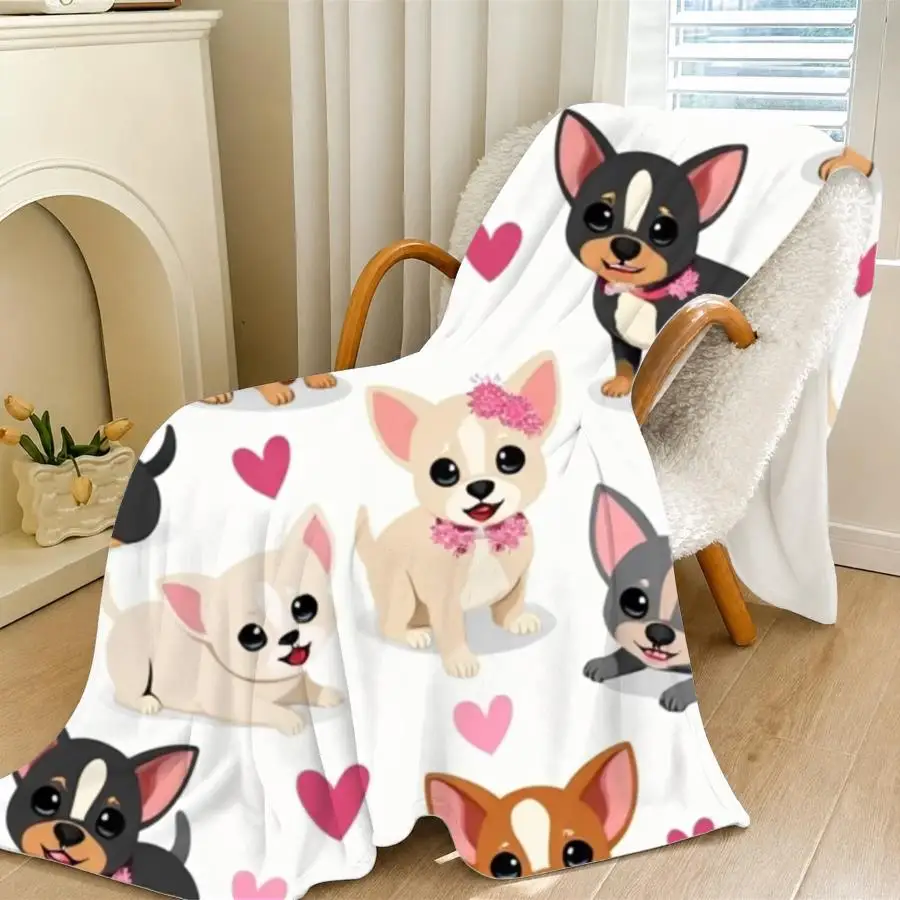 1pc Warm And High-Quality Flannel Blanket, Featuring Cute Cartoon Plush Dogs And Heart Patterns, Soft Decorative Blanket Suitabl