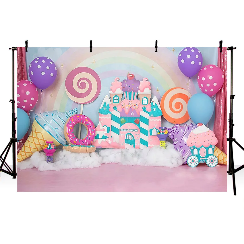 Фон для фотосъемки Mehefond милое мороженое леденец замок девушка на 1-й День рождения воздушный шар торт разбивает телефон Фотостудия