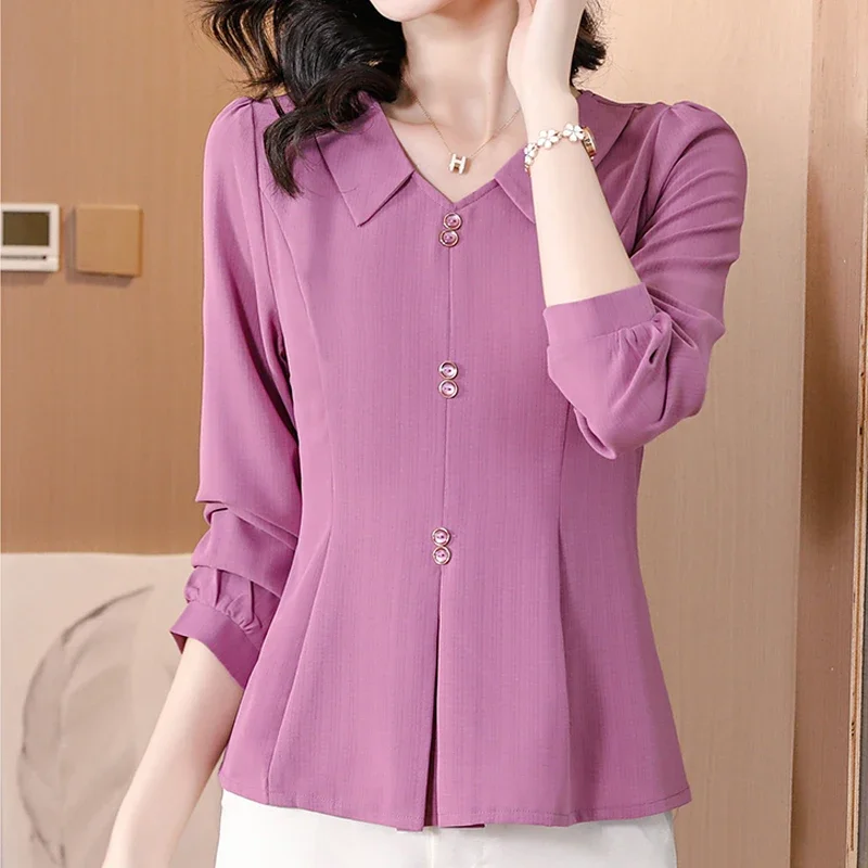 Doll Collar Shirt Female Big Size Spring and Summer Fashion Commuter Chic and Elegant Versatile Waist Casual Chiffon Blouse N859