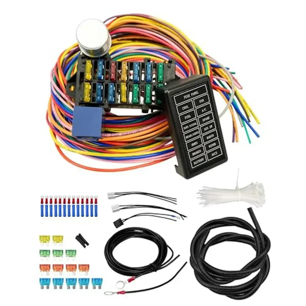 

Универсальный 14-контурный комплект жгутов проводов Street Muscle Cars Hot Rod Rat XL Chevy Ford Chrysler Mopar Высококачественный медный сердечник 12 В